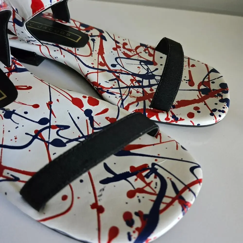 Marc Jacobs Elizabeth Multi-Color Paint Splatter Flat Sandal, Size 38 / US 8